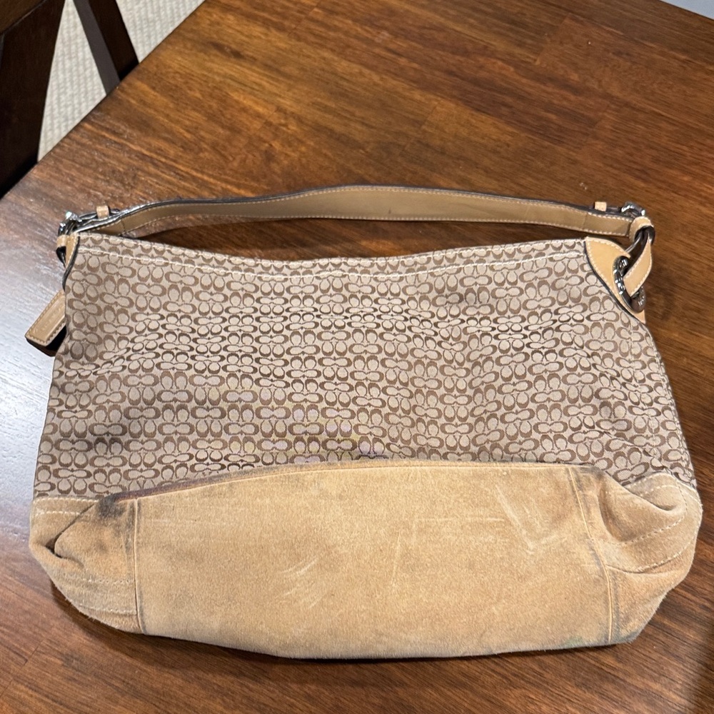 Coach Signature Tan and Brown Shoulder Bag